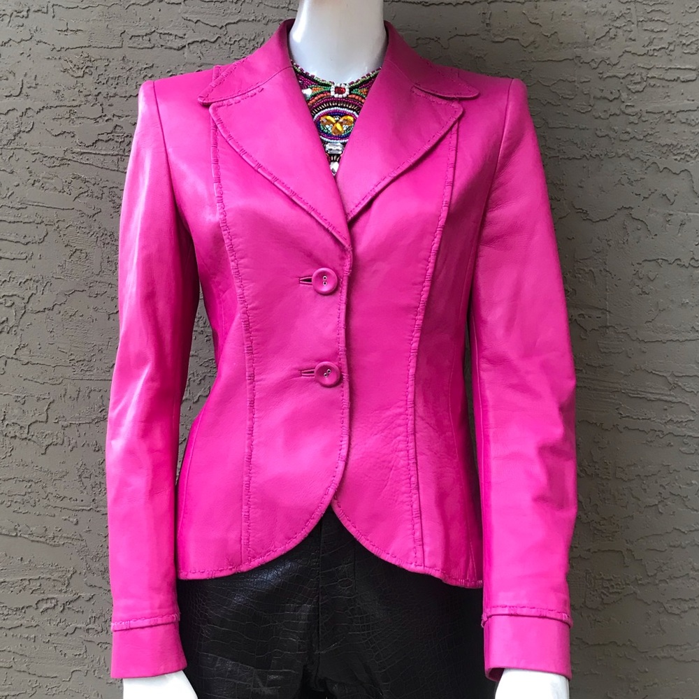 Escada Pink Lamb Leather Blazer